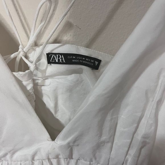 ZARA White White Pleated Babydoll Mini Dress Size M - Picture 7 of 9